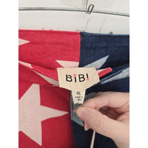 Bibi America Stars USA Bell Bottom Flared American Flag Red Blue Denim Jeans XL - Picture 4 of 9
